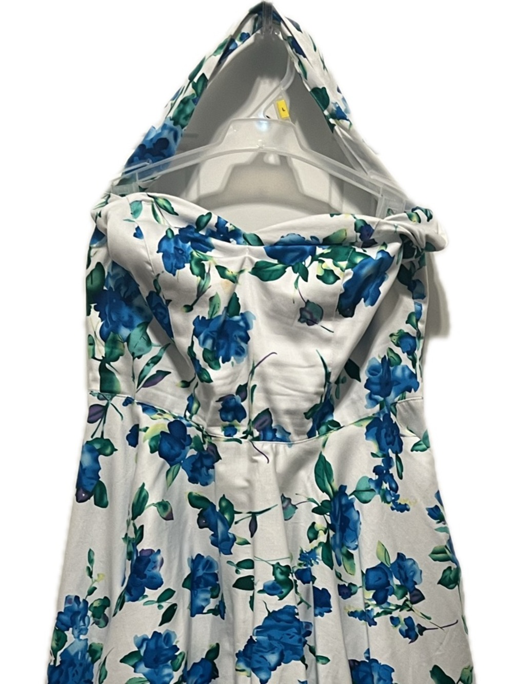 Grace Karin White Halter Mini Dress with Blue Floral Print